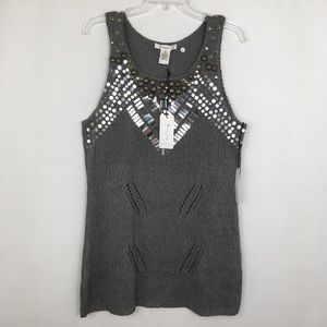 Vertigo Knit Tunic Tank Top Gray, NWT